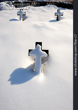 
                Friedhof, Verschneit, Kreuz, Grab                   