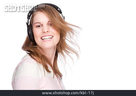 
                Junge Frau, Musikhören, Schwungvoll                   