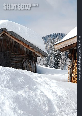 
                Verschneit, Berghütte, Schneedecke                   