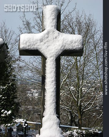 
                Friedhof, Verschneit, Kreuz                   