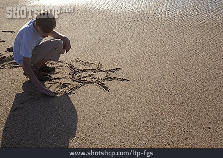 
                Junge, Sonne, Strand, Zeichnen                   