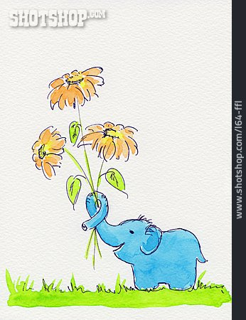 
                Blumenstrauß, Elefant, Geburtstagskarte                   