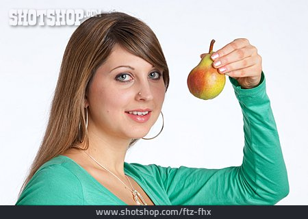 
                Junge Frau, Gesunde Ernährung, Birne                   