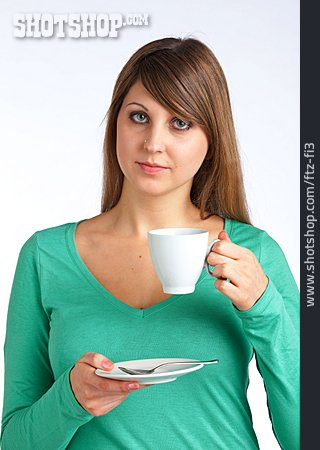 
                Junge Frau, Teetasse, Kaffeetasse                   