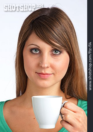 
                Junge Frau, Teetasse, Kaffeetasse                   