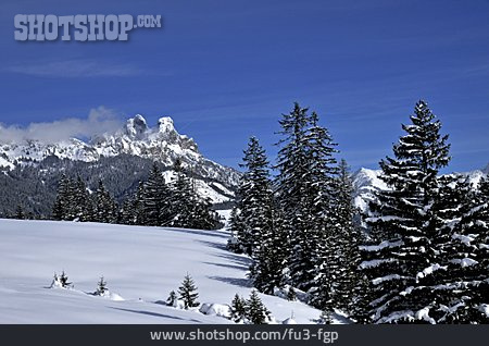 
                Winterlandschaft, Rote Flüh, Tannheimer Berge                   