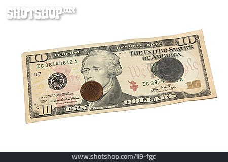 
                Cent, Dollarnote, 10 Dollar                   