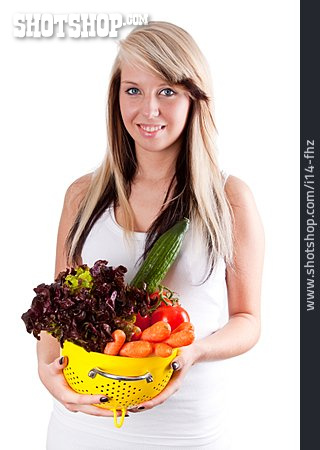 
                Junge Frau, Gesunde Ernährung, Gemüse                   