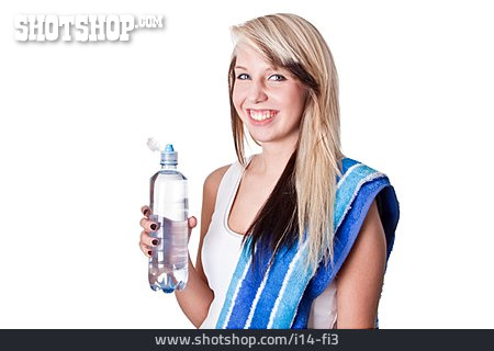 
                Junge Frau, Durst, Wasserflasche                   