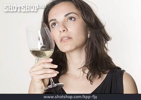 
                Frau, Weinglas, Weinprobe                   