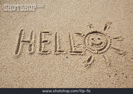 
                Sonne, Strand, Hello, Sandzeichnung                   