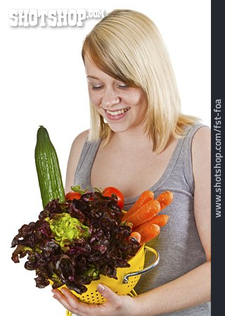 
                Junge Frau, Frau, Gesunde Ernährung, Gemüse                   