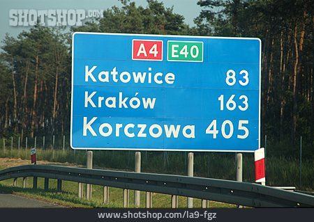 
                Polen, Entfernungstafel, A4, E40, Autostrada                   
