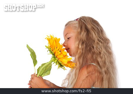 
                Mädchen, Sonnenblume, Riechen                   