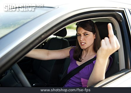 
                Frau, Aggressiv, Autofahren, Mittelfinger, Autofahrerin                   