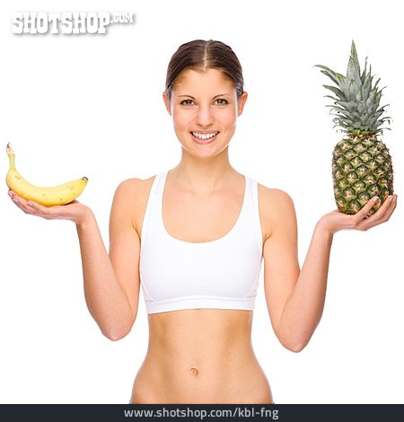 
                Junge Frau, Gesunde Ernährung, Ananas, Banane                   