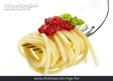 
                Gabel, Spaghetti, Tomatensauce                   