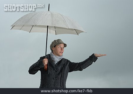 
                Frau, Wetter, Regenschirm, Regnerisch                   