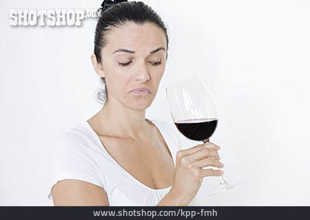 
                Frau, Unzufrieden, Weinprobe                   