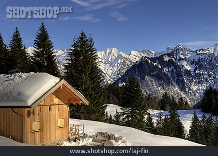 
                Winter Landscape, Wooden Cabin                   