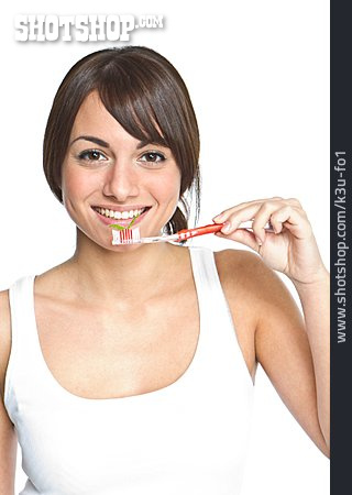 
                Junge Frau, Zähne Putzen, Zahnpflege                   