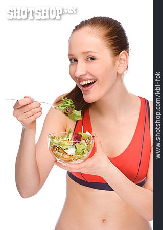 
                Junge Frau, Gesunde Ernährung, Essen, Salat                   