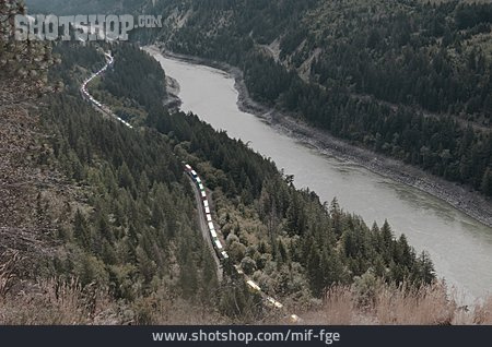 
                Mountain Range, Train, Fraser River                   
