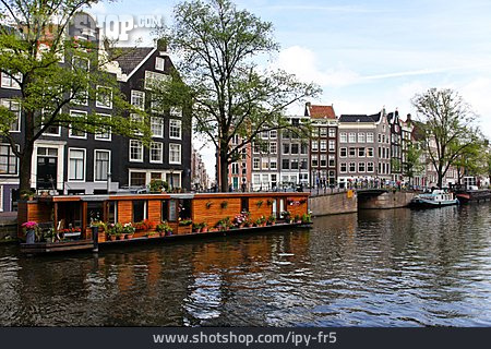 
                Wohnhaus, Fluss, Hausboot, Amsterdam                   