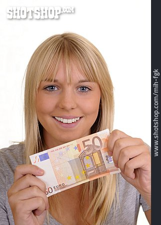 
                Junge Frau, Euro, Geldschein                   