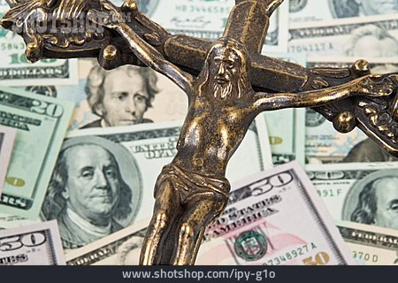 
                Geldschein, Kruzifix, Us-dollar, Kirchensteuer                   