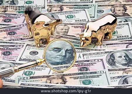
                Geldschein, Finanzmarkt, Us-dollar, Goldener Bulle                   