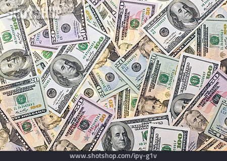 
                Geldschein, Us-dollar, Geldhaufen                   