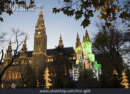 
                Weihnachtsbaum, Weihnachtsbeleuchtung, Wiener Rathaus                   