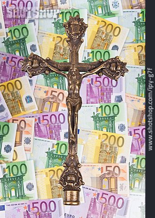 
                Geldschein, Kruzifix, Kirchensteuer                   