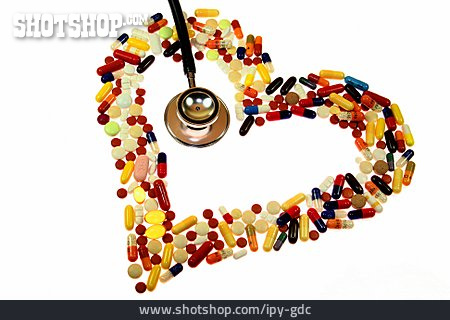 
                Tablette, Stethoskop, Herzkrank, Tablettensüchtig                   