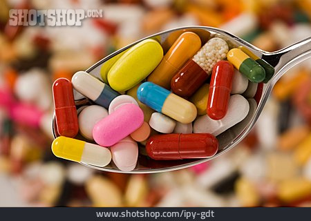 
                Löffel, Pille, Tabletteneinnahme                   