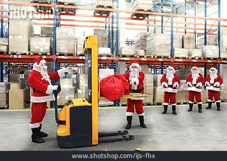 
                Logistik, Weihnachtsmann, Gabelstapler, Weihnachtsgeschäft                   