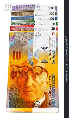 
                Geldstapel, Geldbündel, Schweizer Franken                   