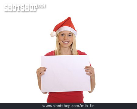 
                Textfreiraum, Schild, Präsentieren, Weihnachtsfrau                   