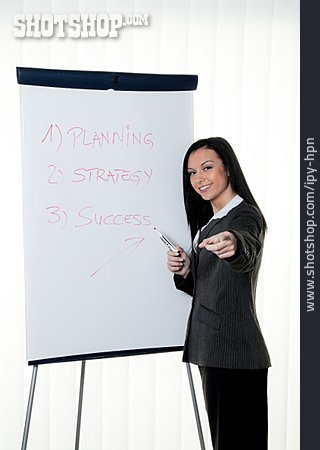 
                Geschäftsfrau, Strategie, Präsentation, Coach                   