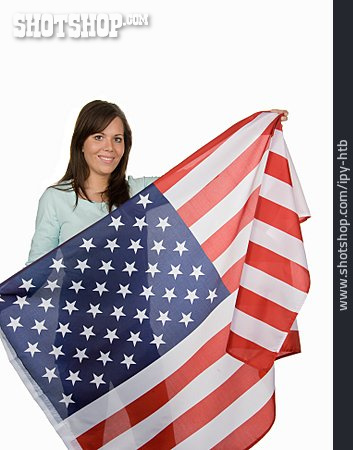 
                Junge Frau, Usa, Nationalfahne                   