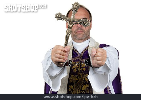 
                Kruzifix, Pfarrer, Handschelle, Priester                   