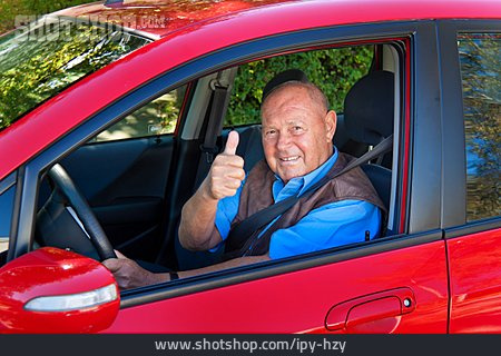 
                Senior, Daumen Hoch, Autofahrer                   