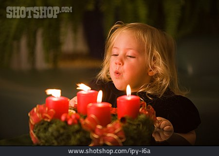 
                Girl, Christmas Wreath, Blowing                   