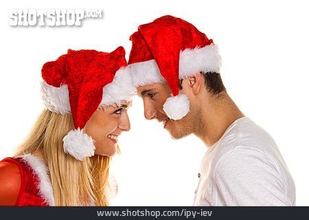 
                Weihnachtsmann, Blickkontakt, Liebespaar, Weihnachtsfrau                   