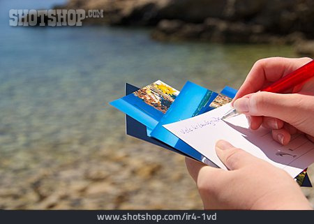 
                Schreiben, Postkarte, Urlaubsgrüße                   