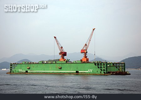 
                Hafen, Schwimmkran, Kranschiff, Tongyeong                   
