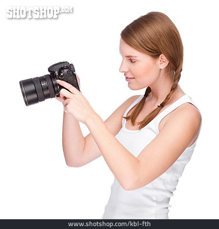 
                Junge Frau, Fotografin, Fotografieren                   