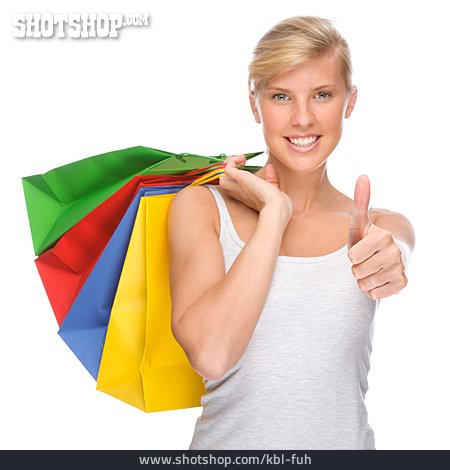 
                Junge Frau, Einkauf & Shopping, Zufrieden, Daumen Hoch                   