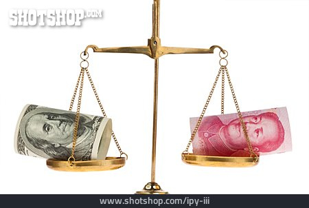 
                Geldschein, Waage, Us-dollar, Yuan                   